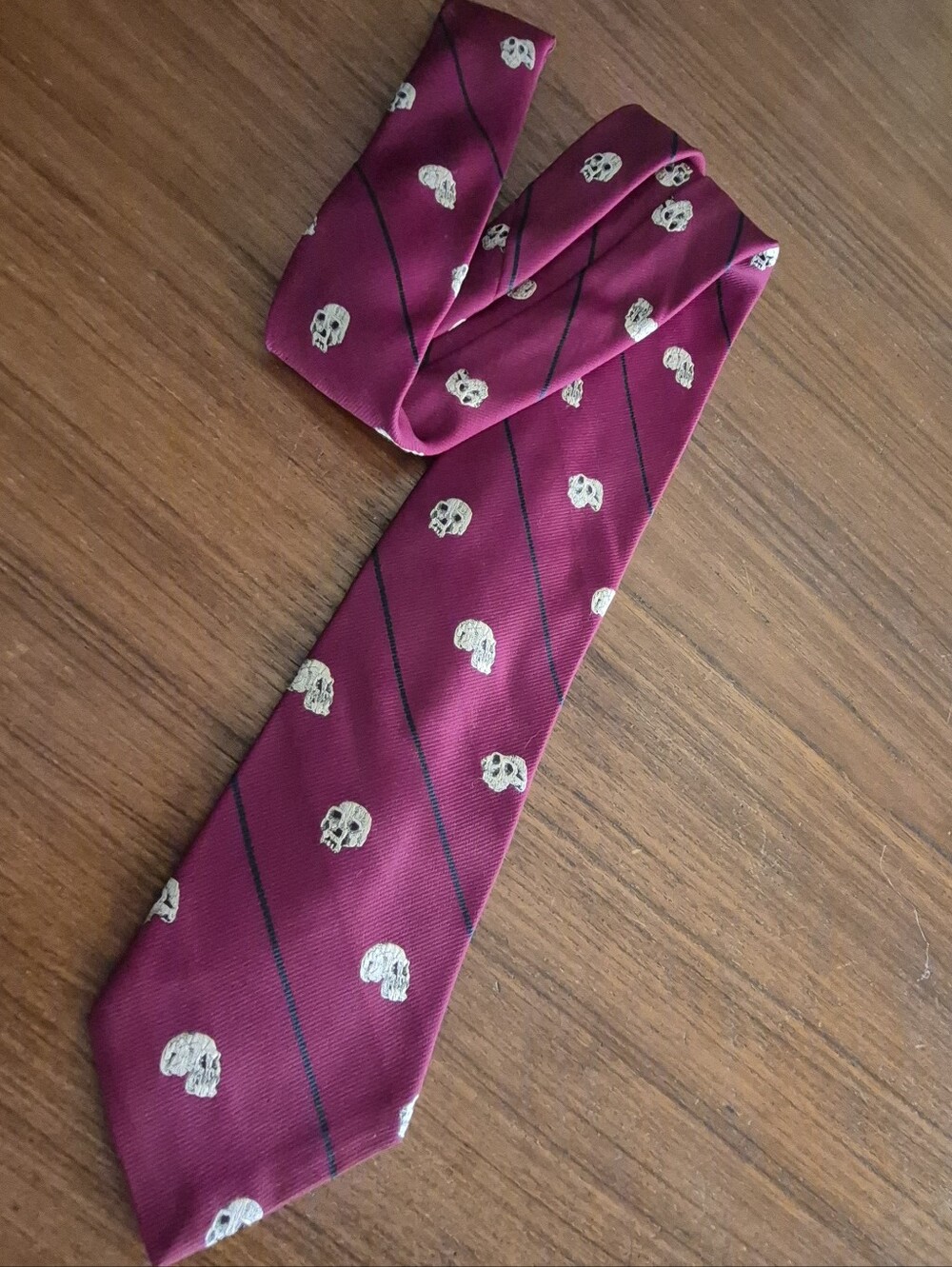 Vintage Burgundy Skull Pattern Tie